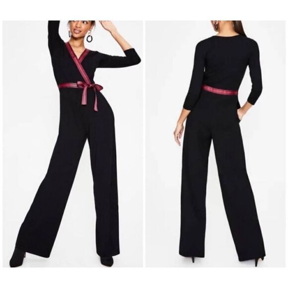 Boden Isla black&red Jersey Belted Jumpsuit sz 18R - Picture 1 of 5